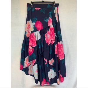 Eliza J Navy Blue Floral High Low Ruffle Skirt 8
